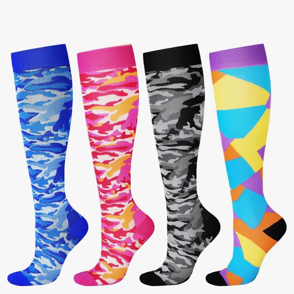 Colorful Camouflage and Geometric Knee-High Socks